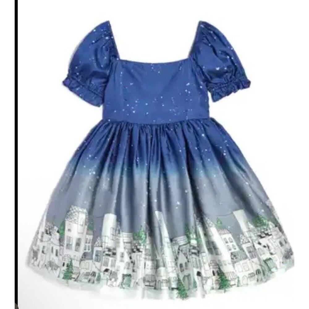 Pippa and Julie SZ 4 Blue Ombré Holiday Dress 2 Layer Ruffle Crinoline NWOT